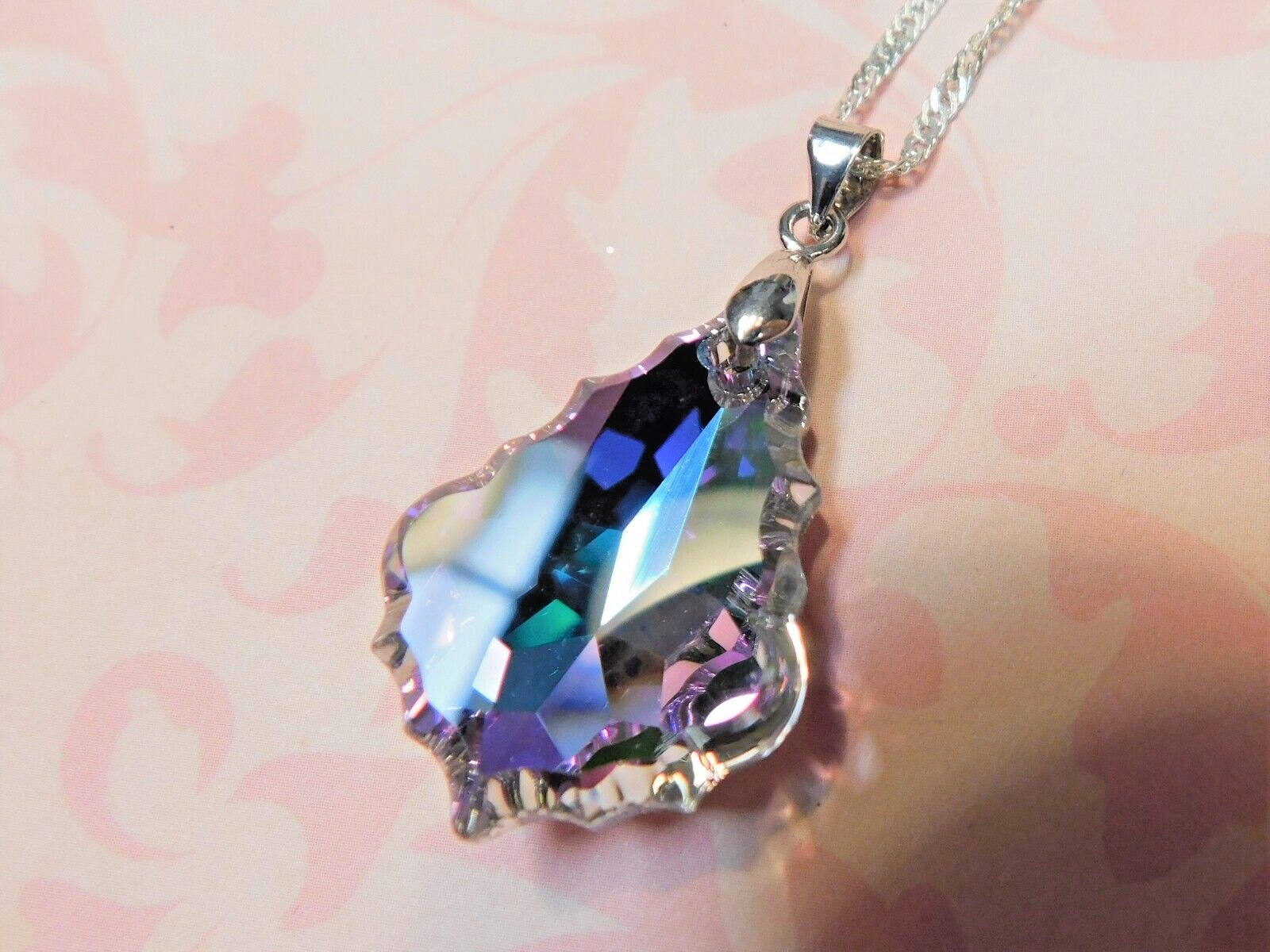 Elegant, sparkling crystal necklace, Sterling Silver chain, wedding, engagement,