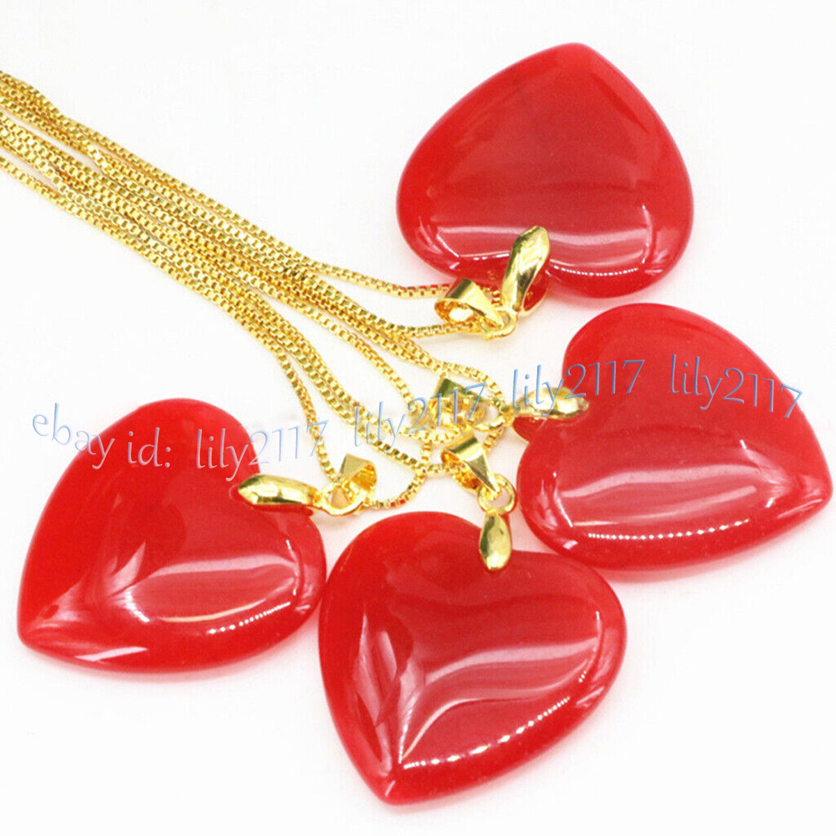 25mm Natural Red Jade Heart Gemstone Pendant Necklace Gold Plated Chain 17″