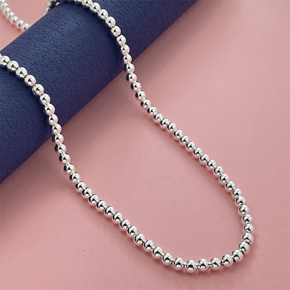 20″ Womens 925 Sterling Silver 4mm/6mm/8mm/10mm Hollow Beads Ball Chain Necklace