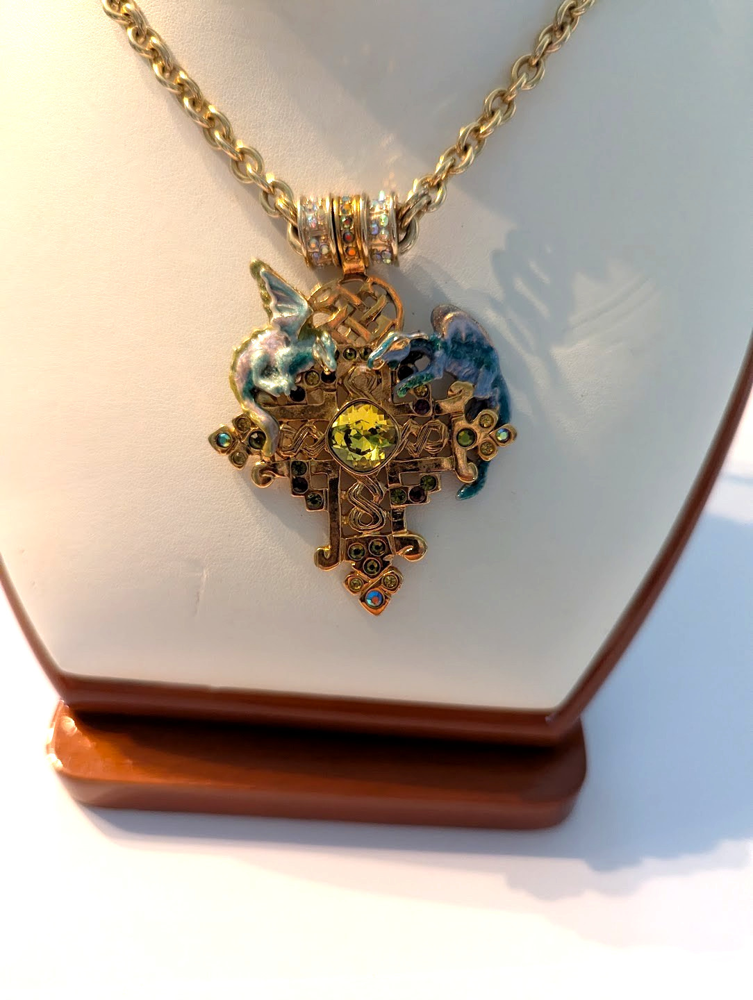 Kirks Folly Enameled Dragon Cross on Gold Magnetic Chain