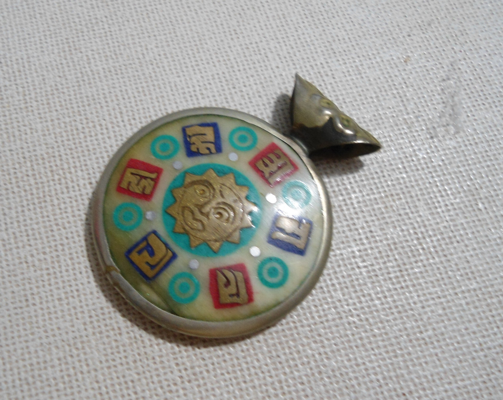Tibetan Pendant | Tibetan Silver With Bone and Copper  Brass | USED