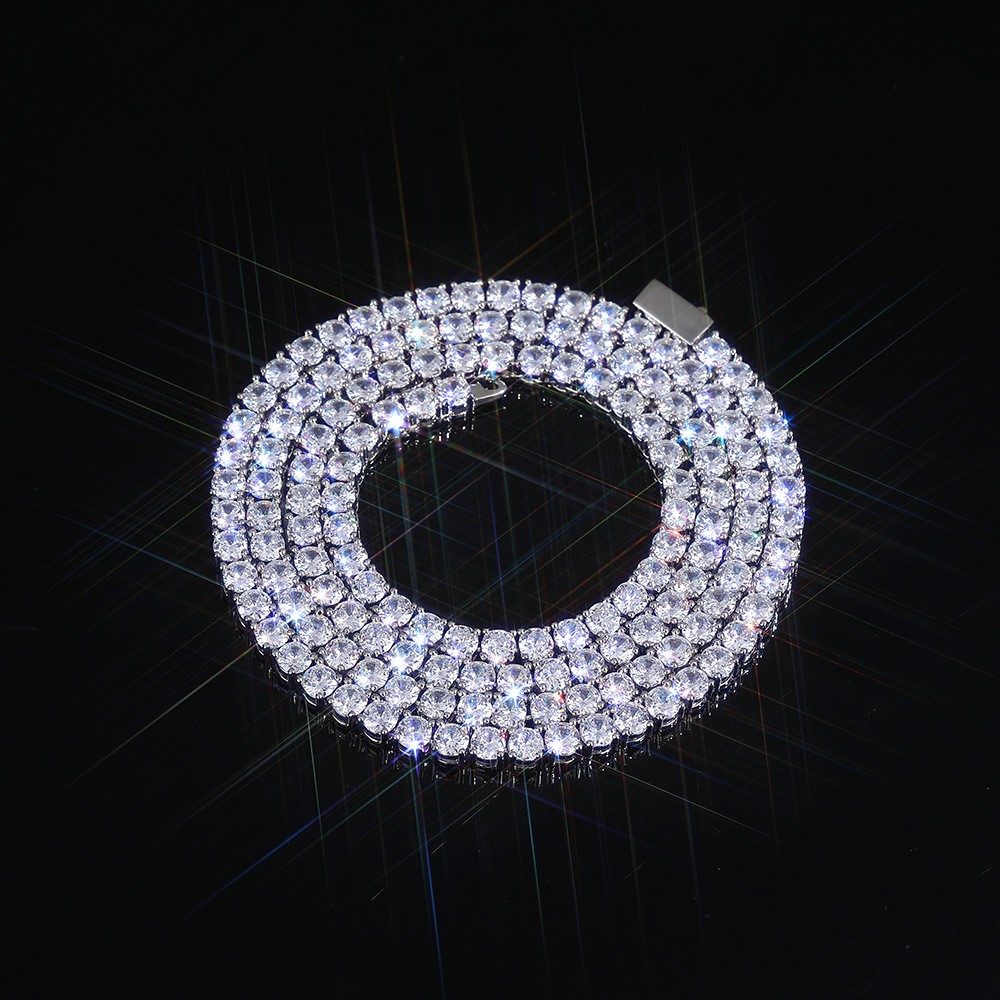 Hip Hop Tennis Chain Necklace 18K Real Gold Plated Full 5A Zircon Spring Clasp