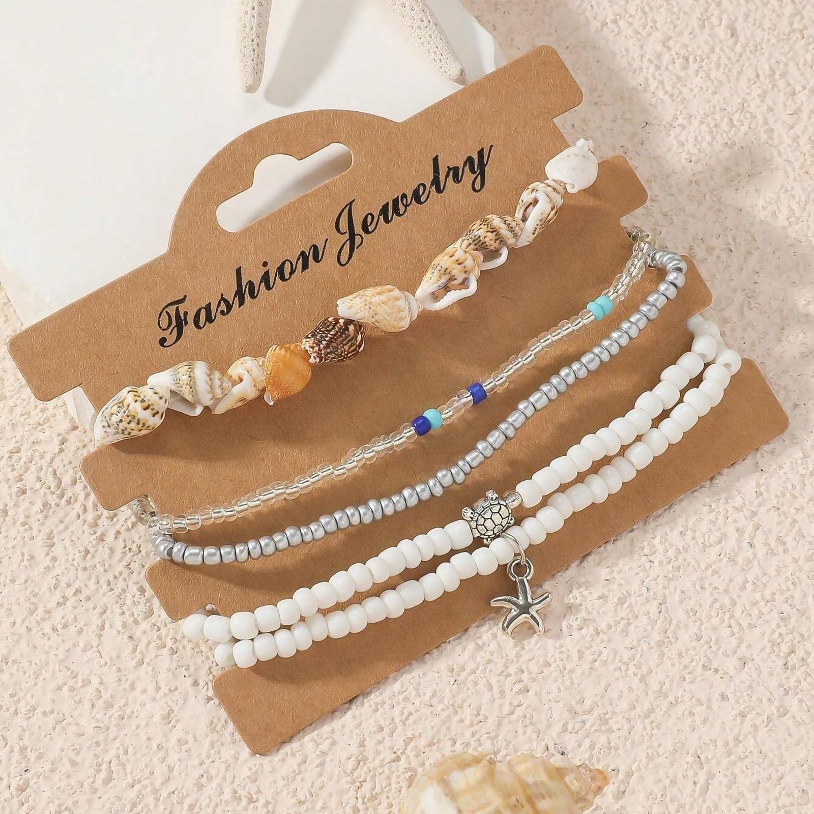 Qceasiy Bead Ankle Bracelets Set For Women, Adjustable Boho One Size, Gold
