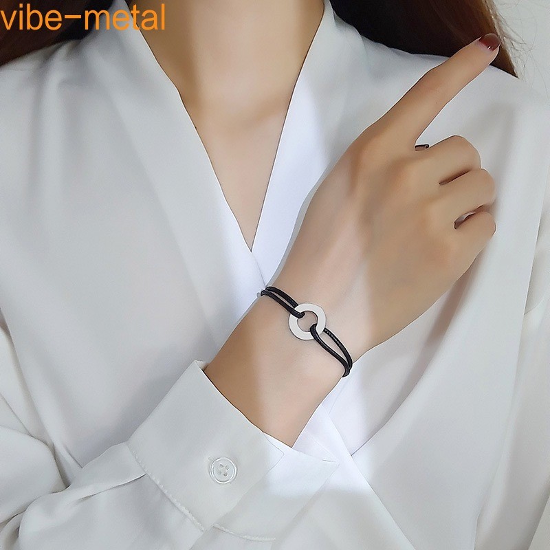 Wax Rope Adjustable Stainless Steel Woven Bracelet Women Daily Wear Classic Gift