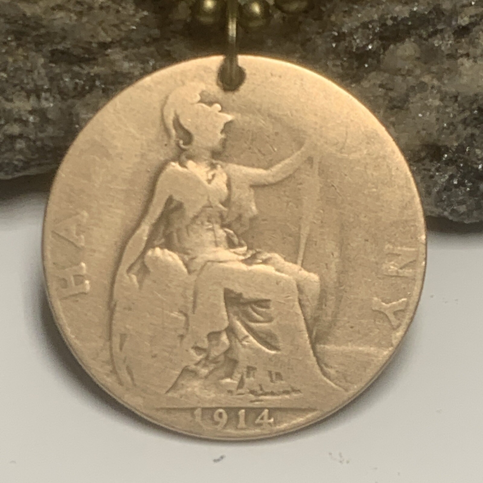 1914 UK Real Circulated 1/2 Penny Coin Pendant. King George V. Great Gift 🎁A1