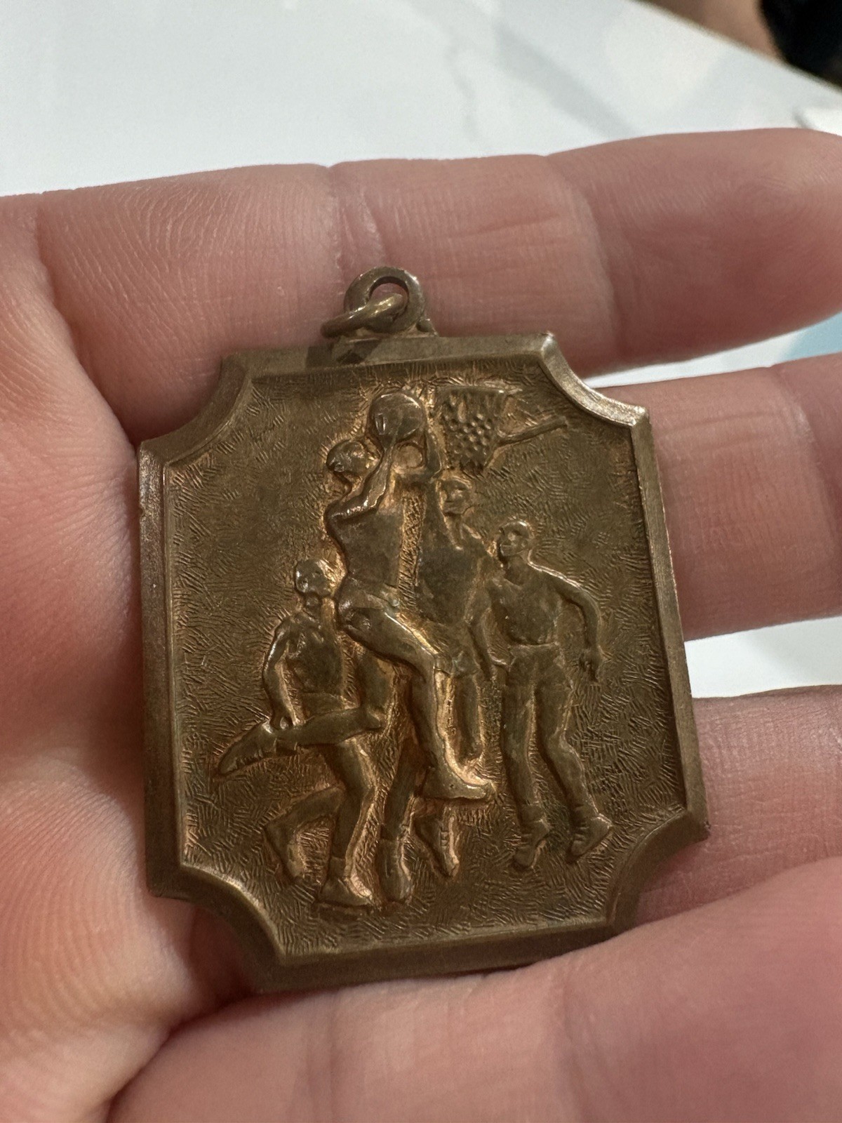 Vintage 1973 Basketball Tournament Necklace Medal High Relief Goldtone