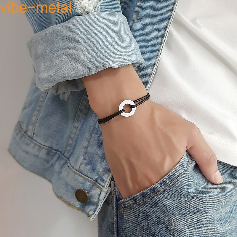 Wax Rope Adjustable Stainless Steel Woven Bracelet Women Daily Wear Classic Gift