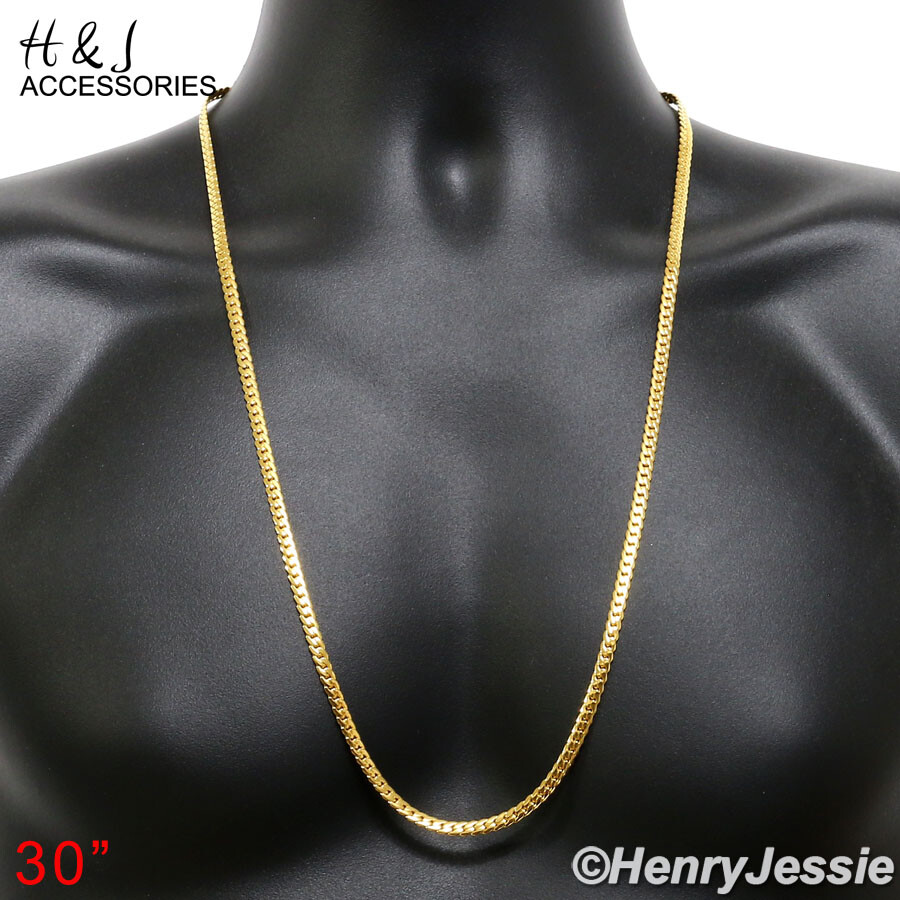 18-40″MEN Stainless Steel 4mm Gold Plated Cut Design Miami Cuban Necklace*GN161