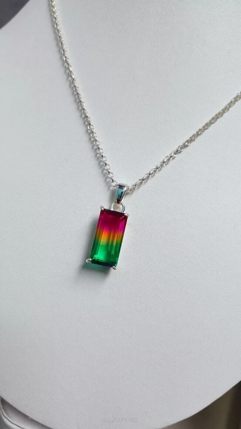 Watermelon Tourmaline Bi-Color Emerald Pendant, 50 ct Beautiful Necklace