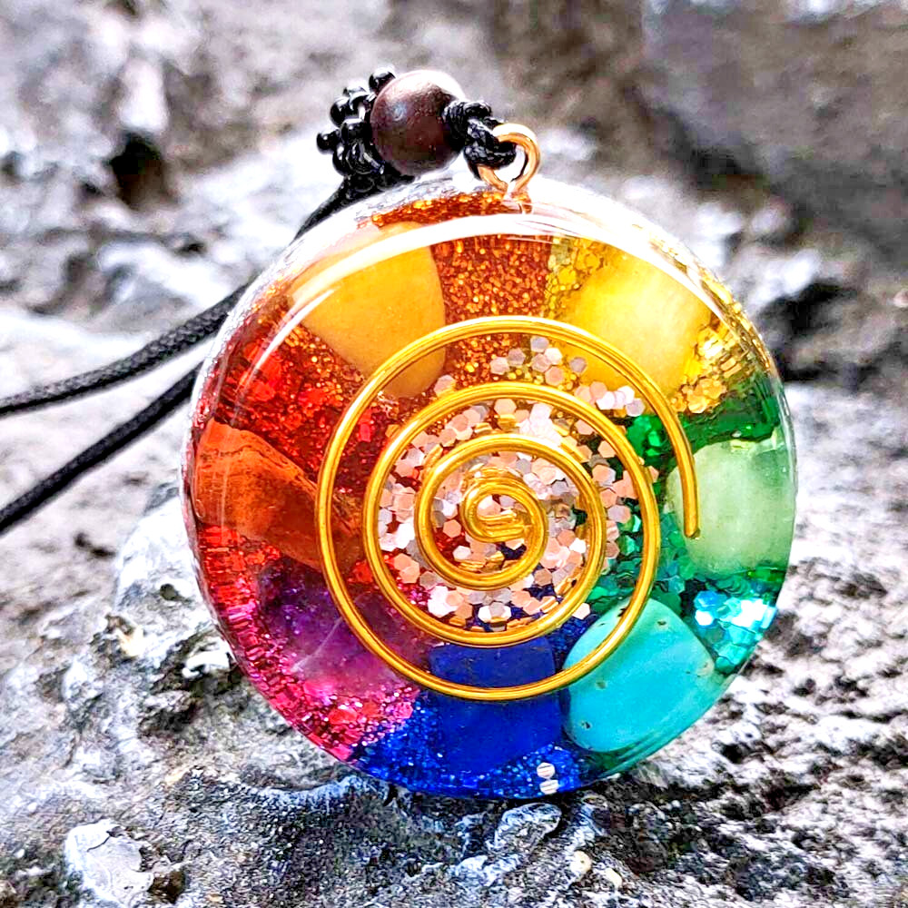 7 Chakra Necklace with Magnetic Energy Talisman – Handmade Crystal Resin Pendant