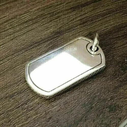 2Ct Simulated Blue Sapphire Dog Tag Pendant 14k White Gold Plated Silver