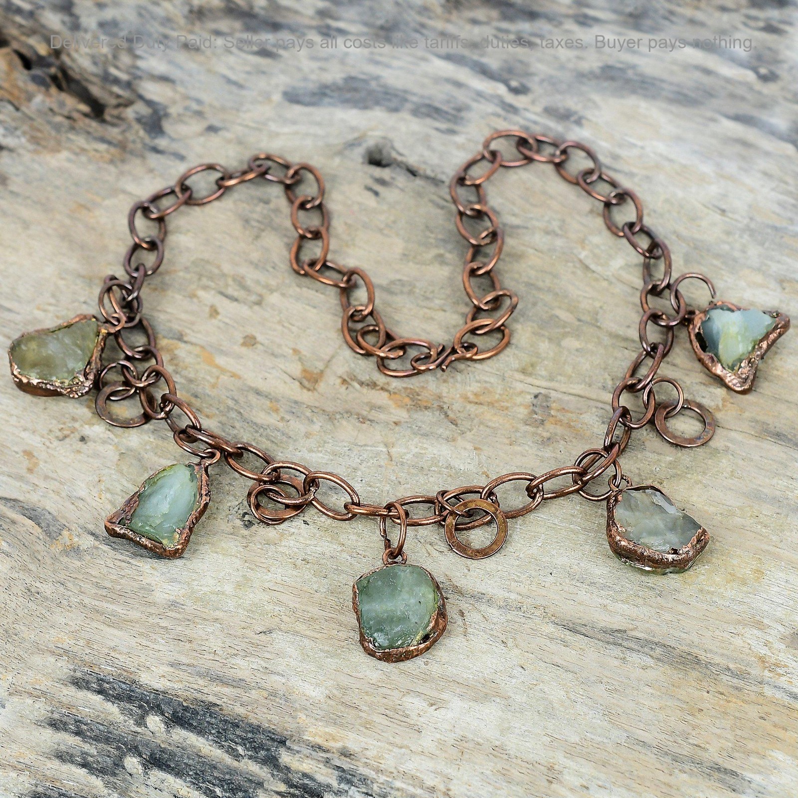 Copper Natural Aquamarine Rough Wedding Chain Electroformed March Birth Necklace
