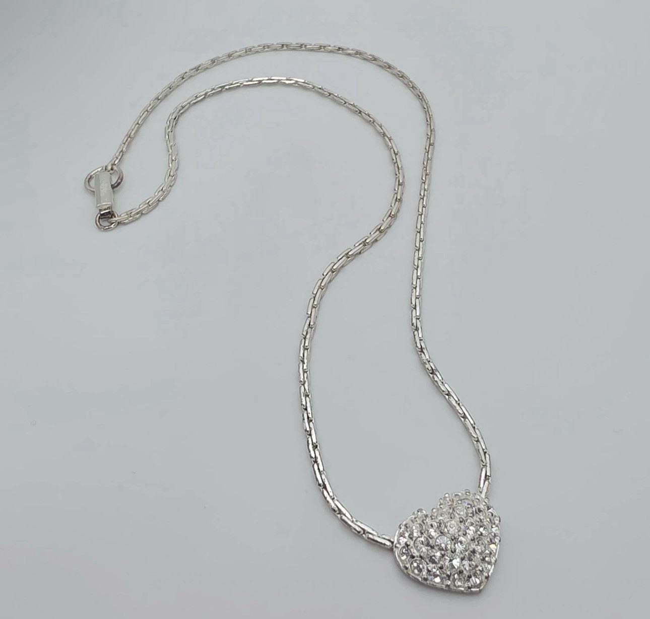 Swarovski Crystal Signed Pave Heart Silver Tone Clear Necklace 16 Inch