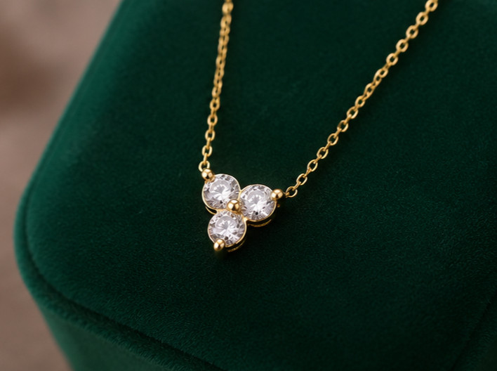 2Ct Round Cut Moissanite VVS1 3-Stone Pendant Necklace 14K Yellow Gold Plated