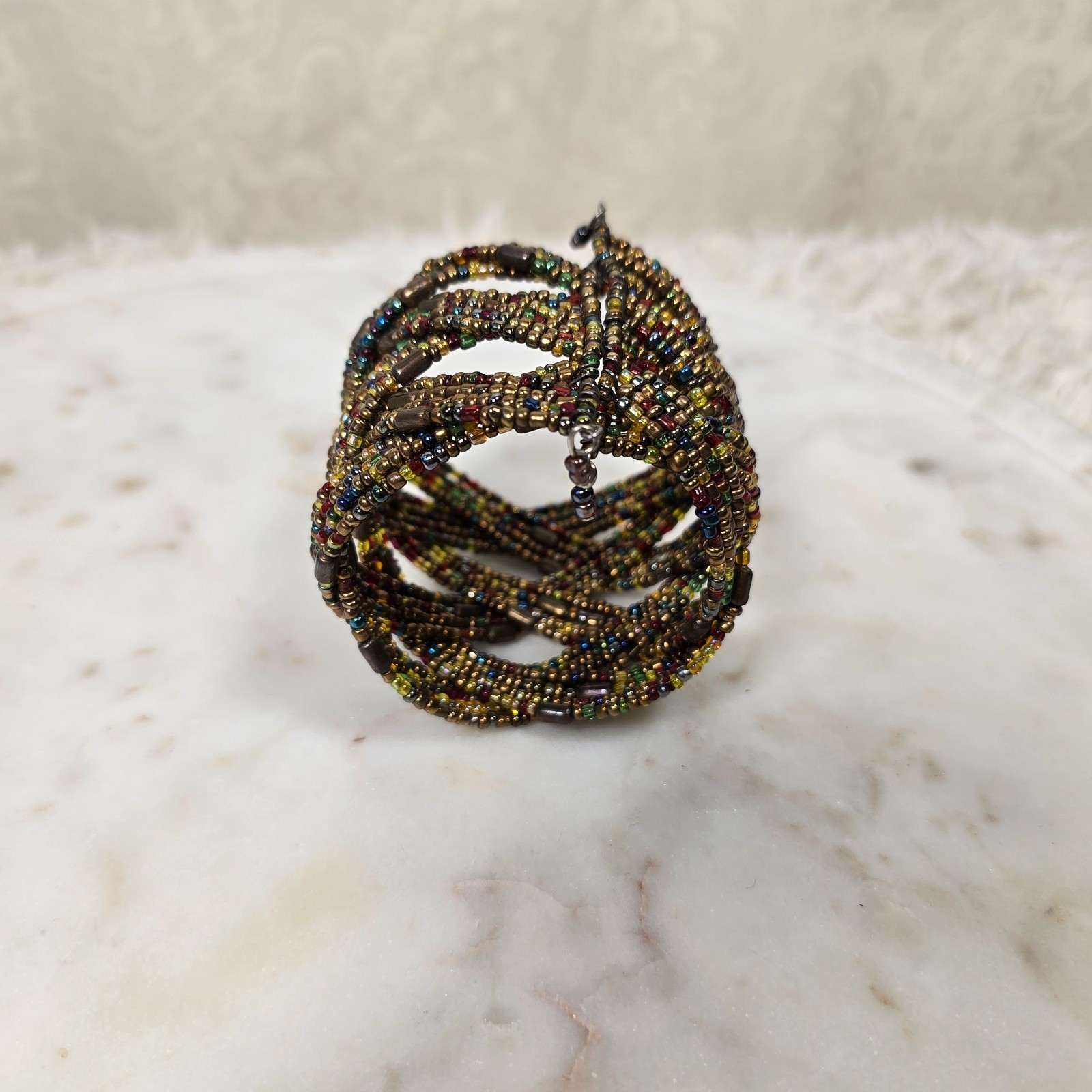 Vintage Handmade Artisan Beaded Braided Cuff Bracelet