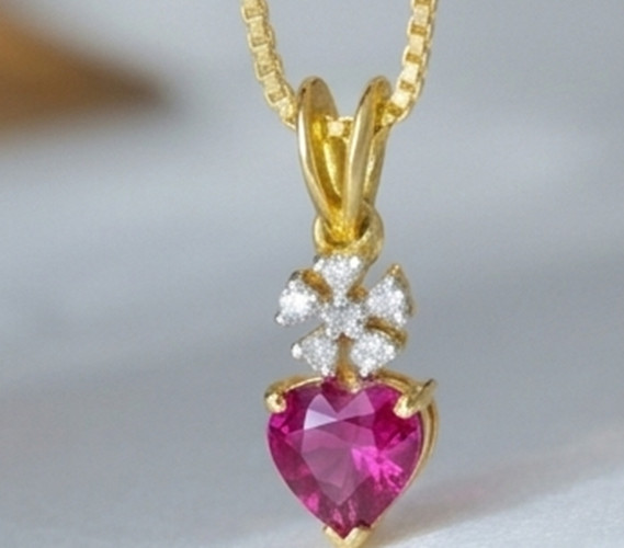 7ct Heart Simulated Pink Ruby/Diamond Anniversary Gift Pendant Rose Gold Plated