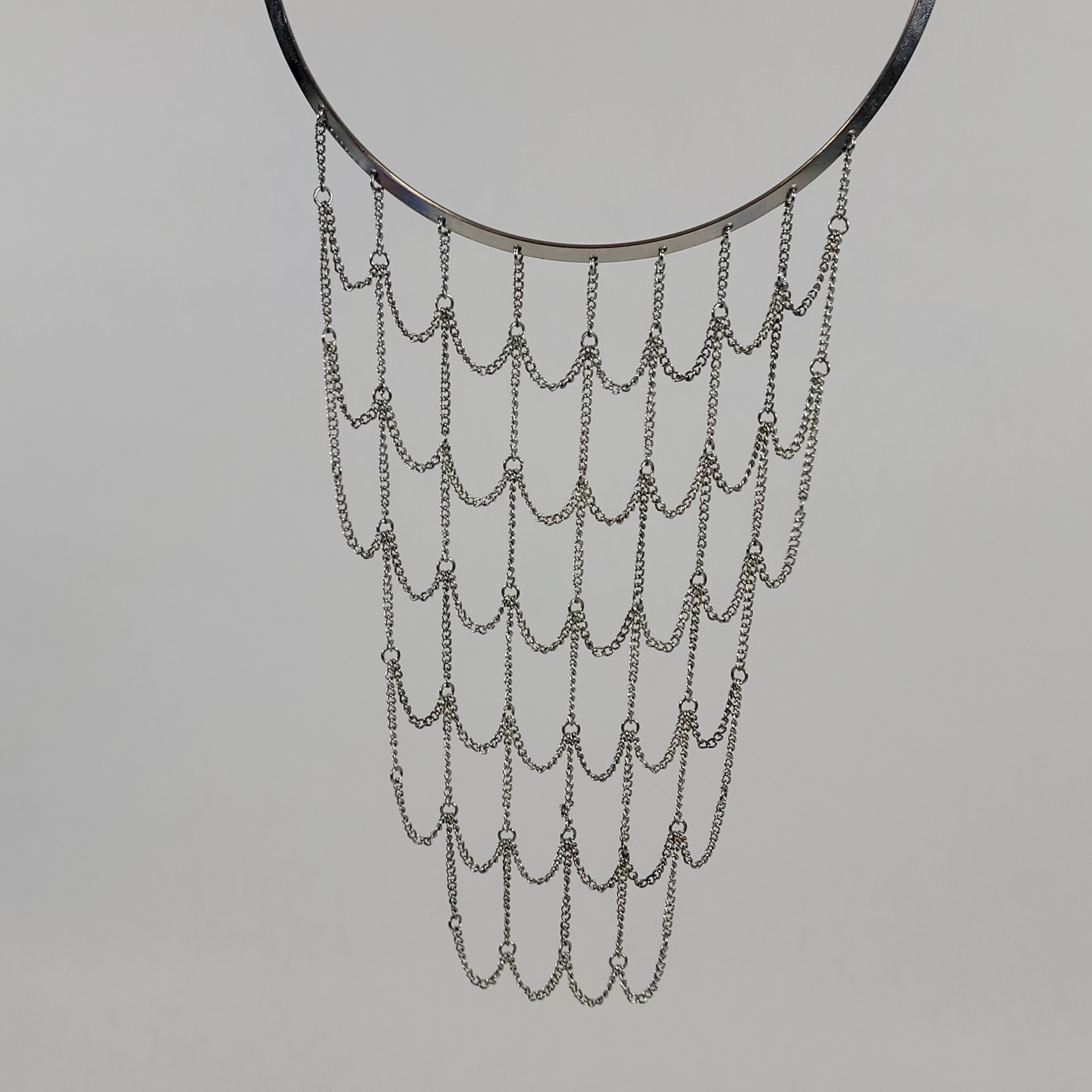 Unique Hoop Collar Chainmail Chainlink Style Silver Tone Metal Necklace Choker