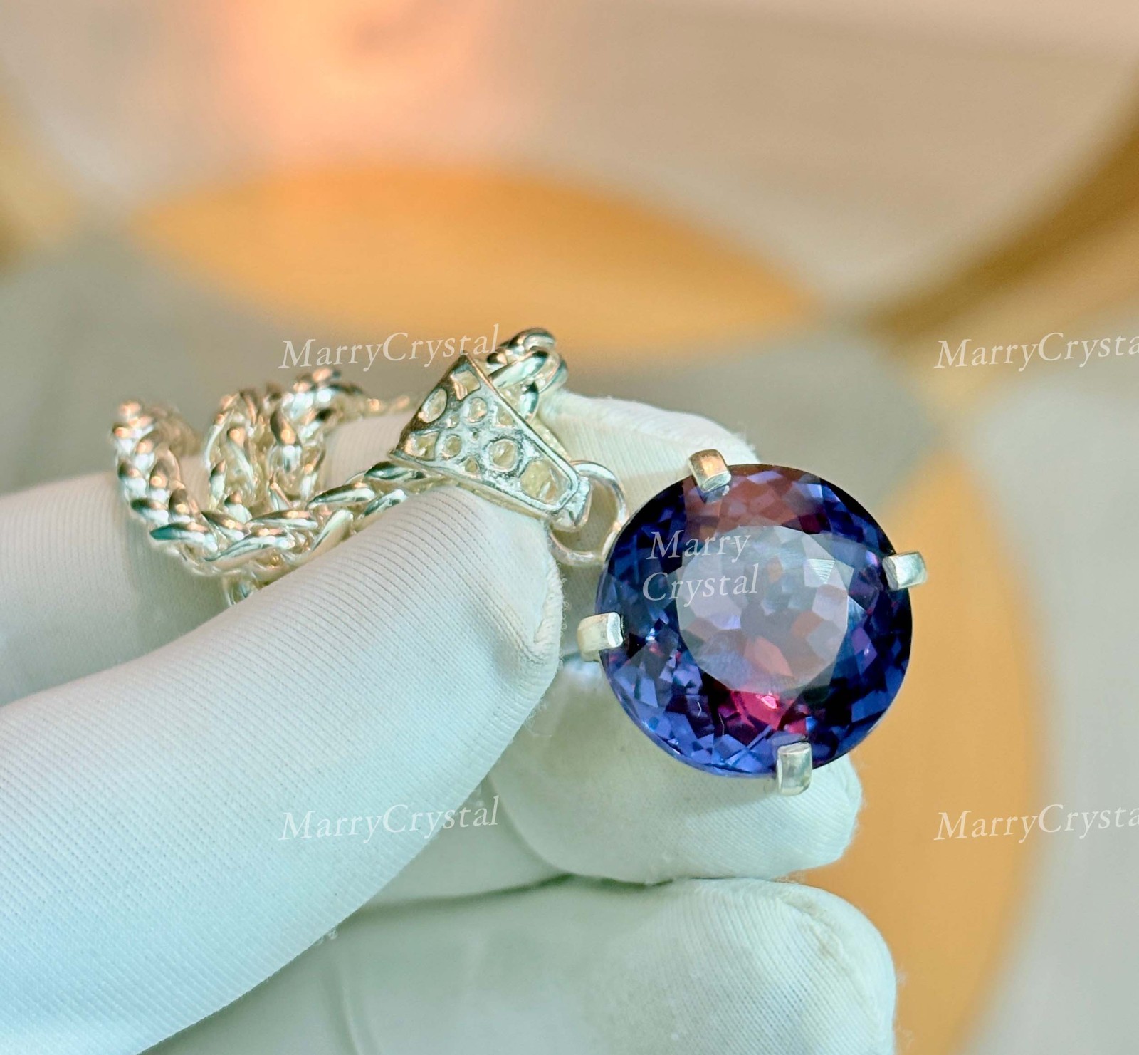 30 Ct Lab Grown Color Change Alexandrite Pendant Garman Silver Loose Gemstone