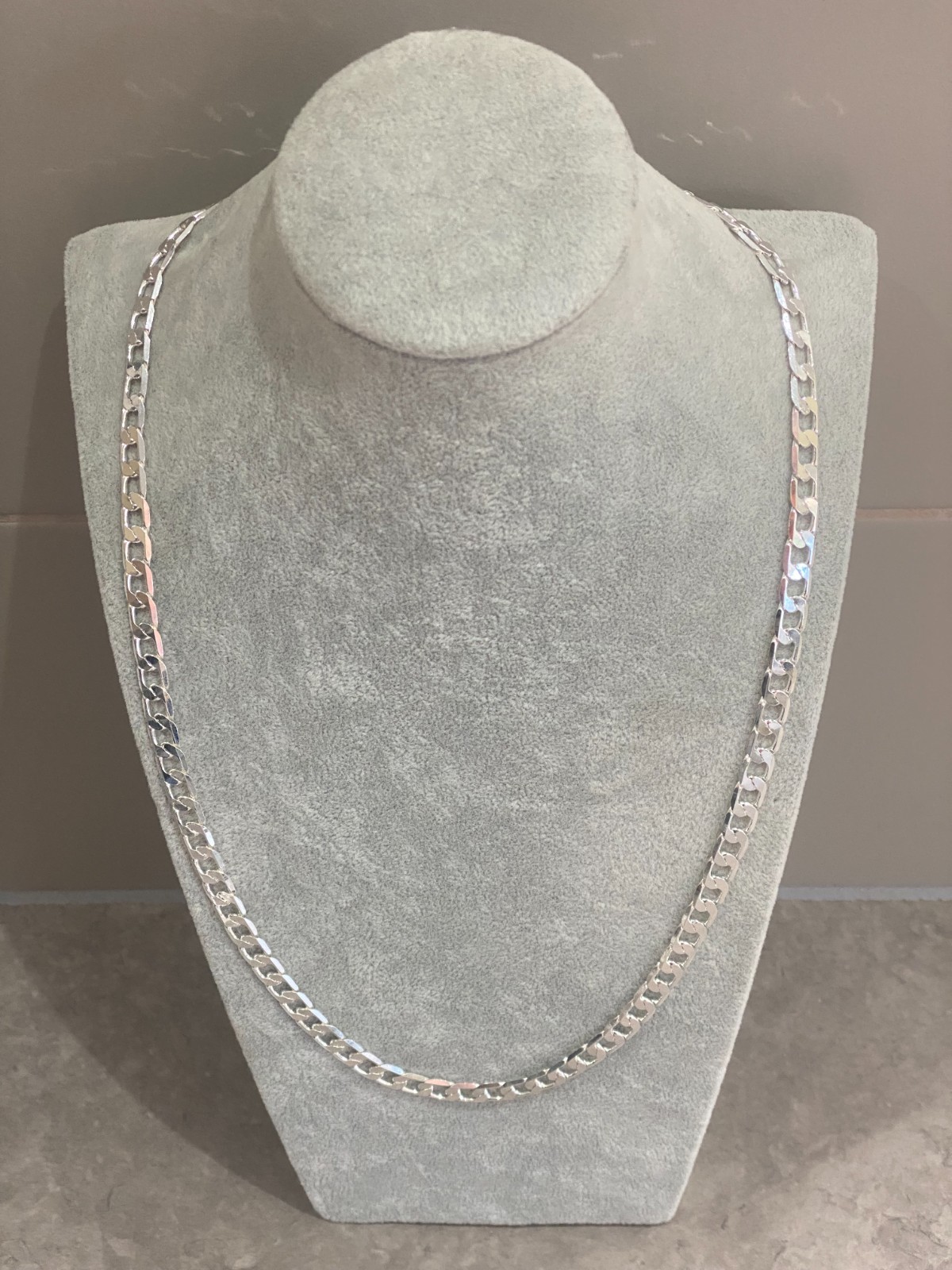 Mens Silver Plated Flat Curb Link Chain Necklace 24″ (60cm) 8mm Thick