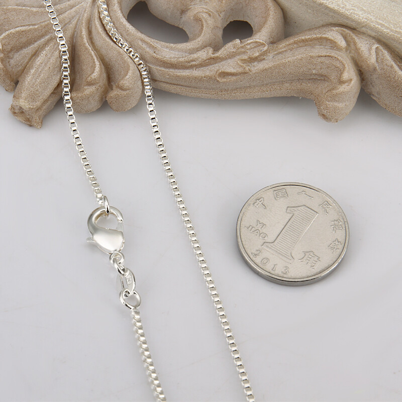 925 Sterling Solid Silver 1MM/1.5MM/2MM Box Chain Necklace For Women 16-24″