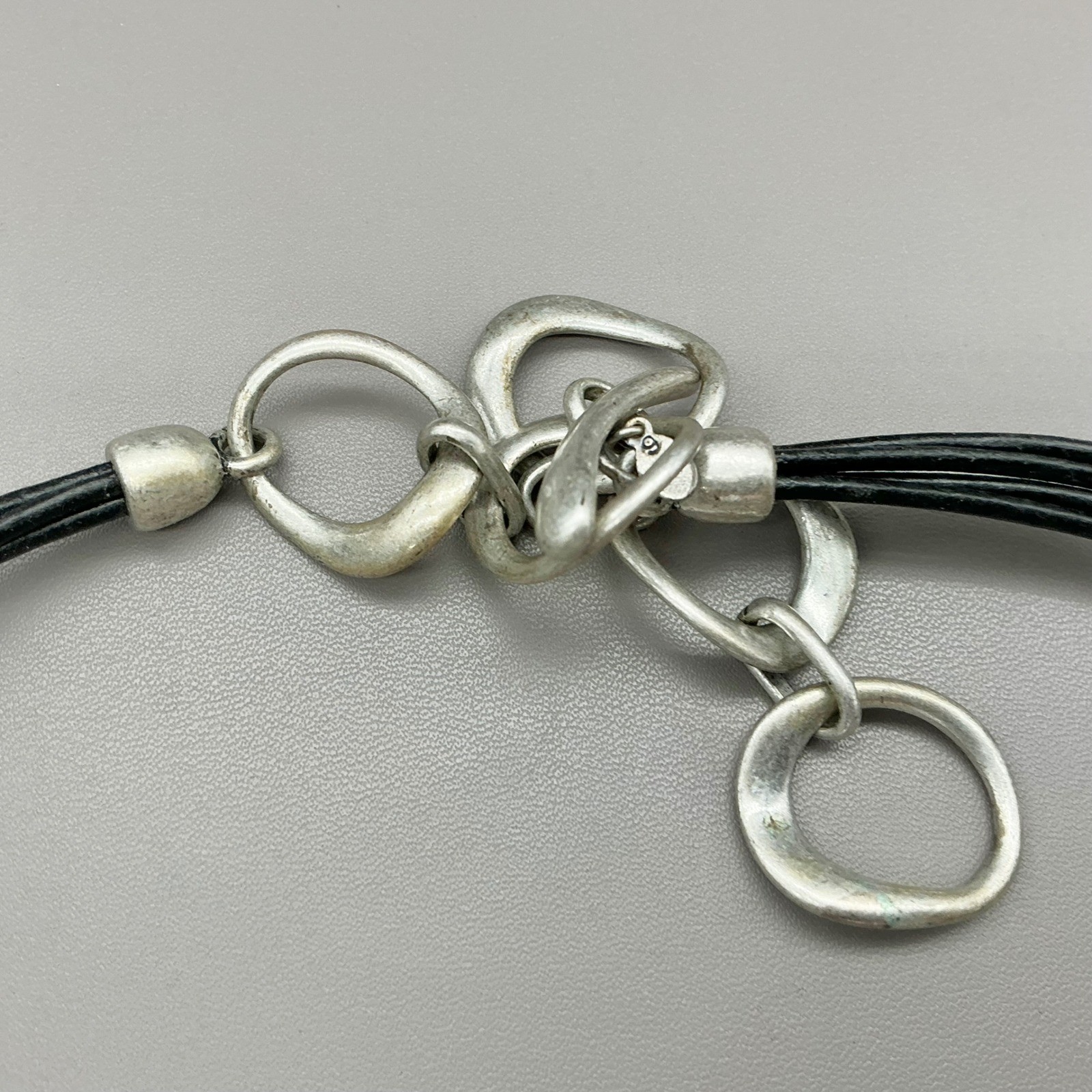 Premier Designs Necklace Tiger Eye Pendant Black Cord Silver Tone 18-20 In