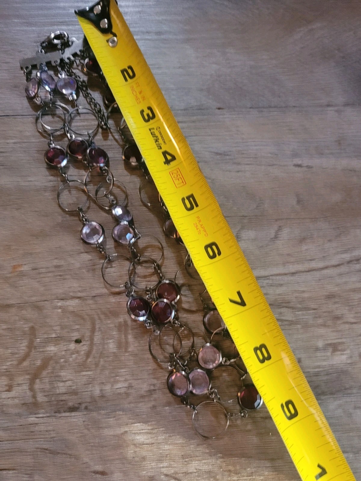 Multi Strand Multi Shape Purple Bezel Set Necklace Gun Metel Color Lobster Clasp