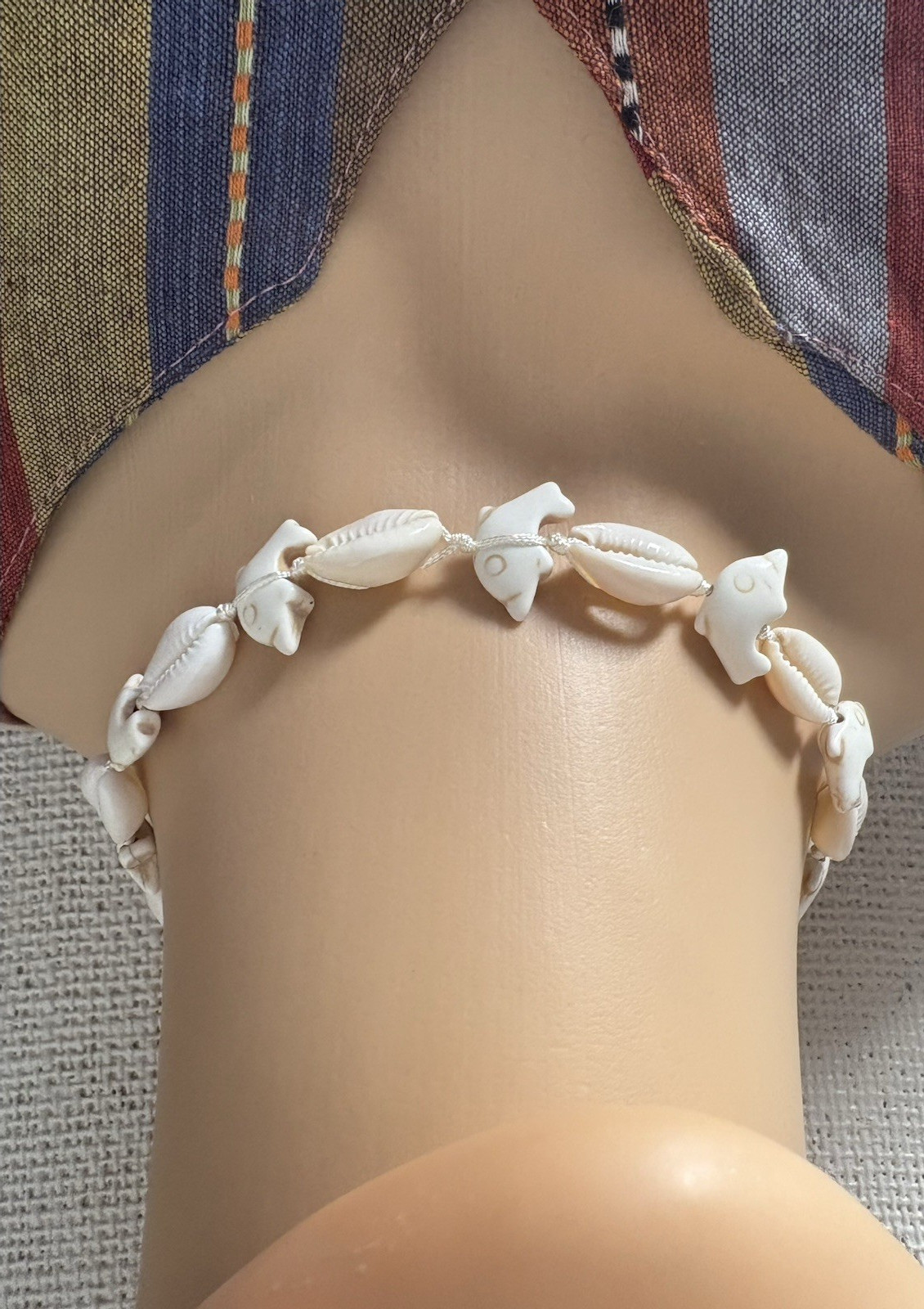 White Natural Shell Bead Choker Necklace Cord Beach Theme Adjustable Tie