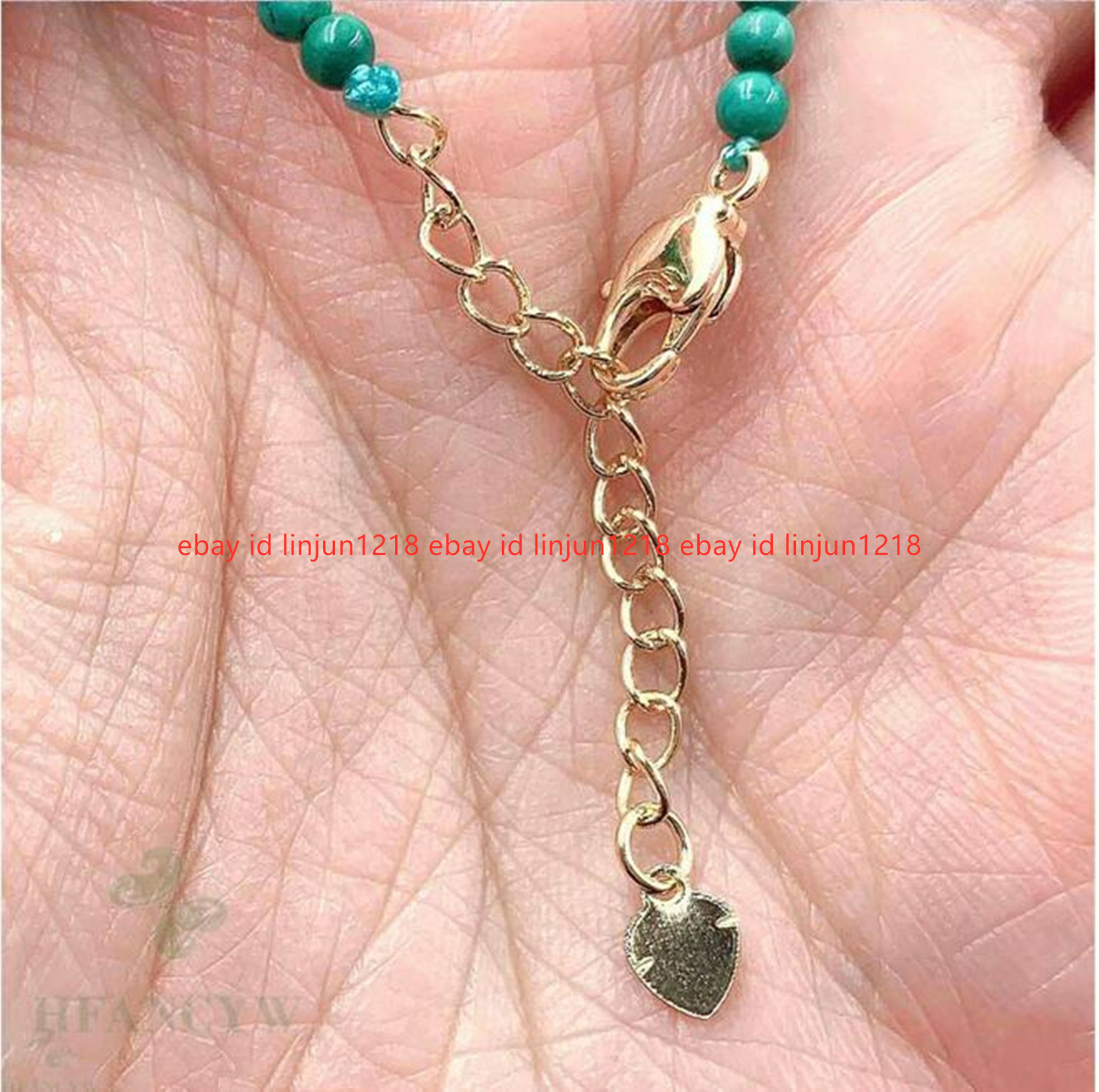 Natural 4mm Blue Turquoise Round Gems Beads & 7-8mm White Pearl Necklace 18″