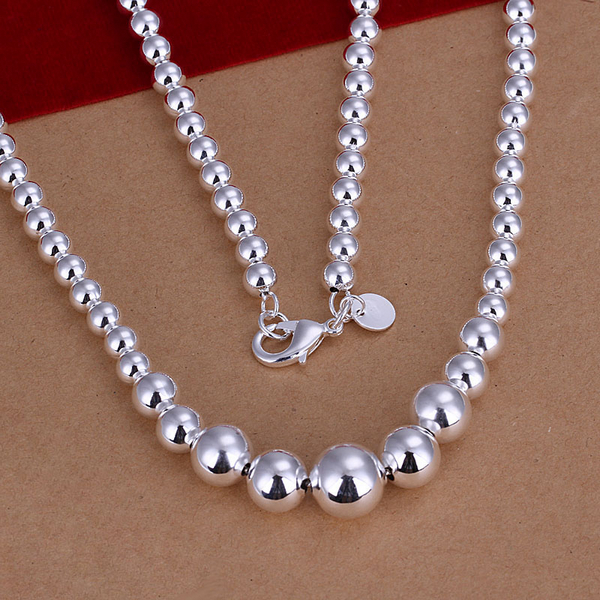 925 Sterling Silver Plated Necklace Hollow Beads Balls 18 Inches 8MM Lobster B93