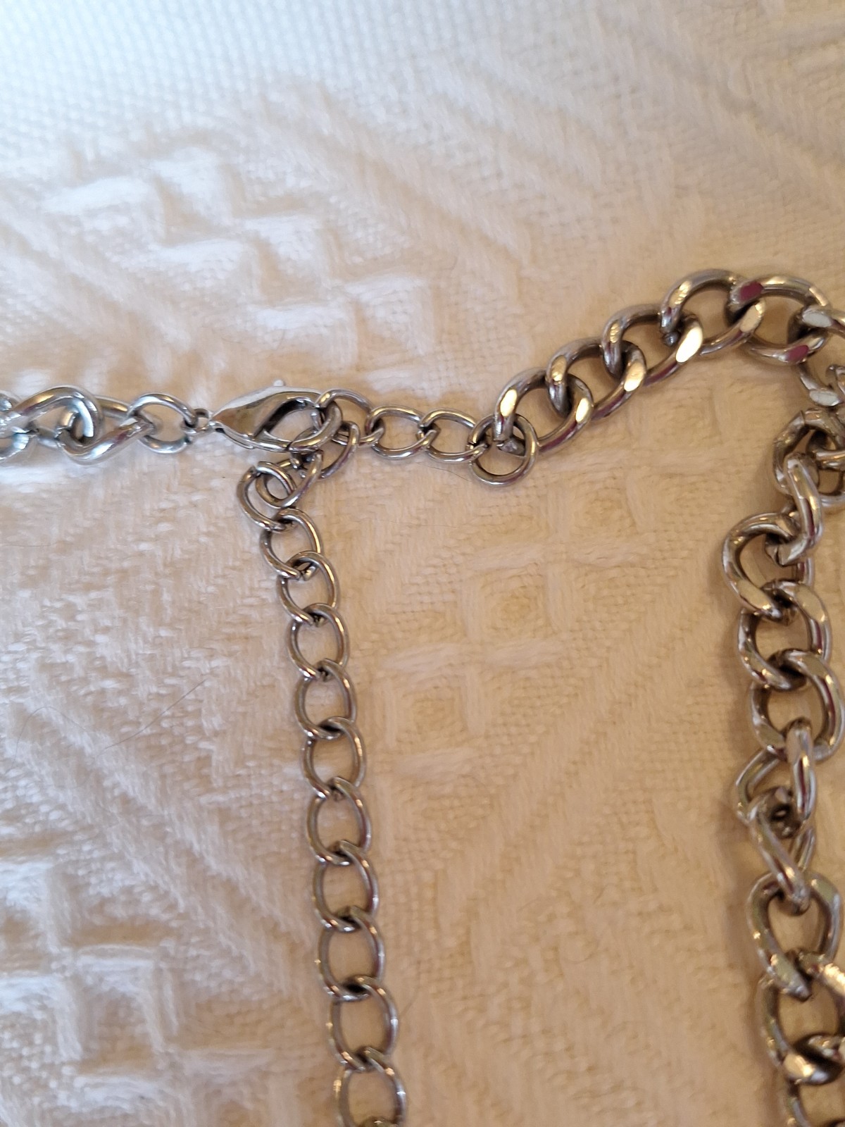 Chunky Clear Faceted Teardrop Crystal & Silvertone Chain Link Necklace 20″+ Glam