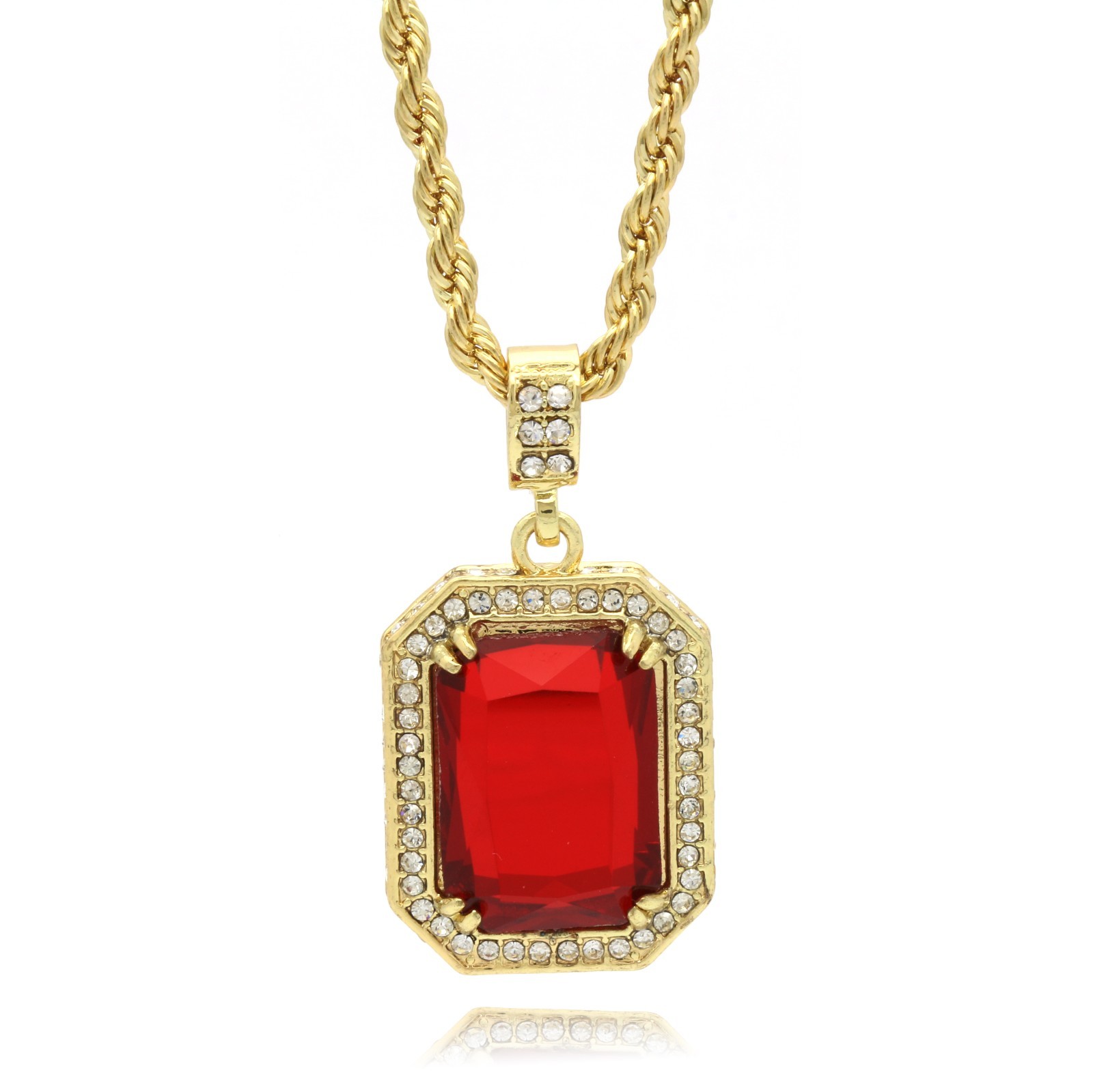 Mens Hip Hop 14k Gold Plated Fashion Pendant Cubic-Zirconia 24″ Rope Chain