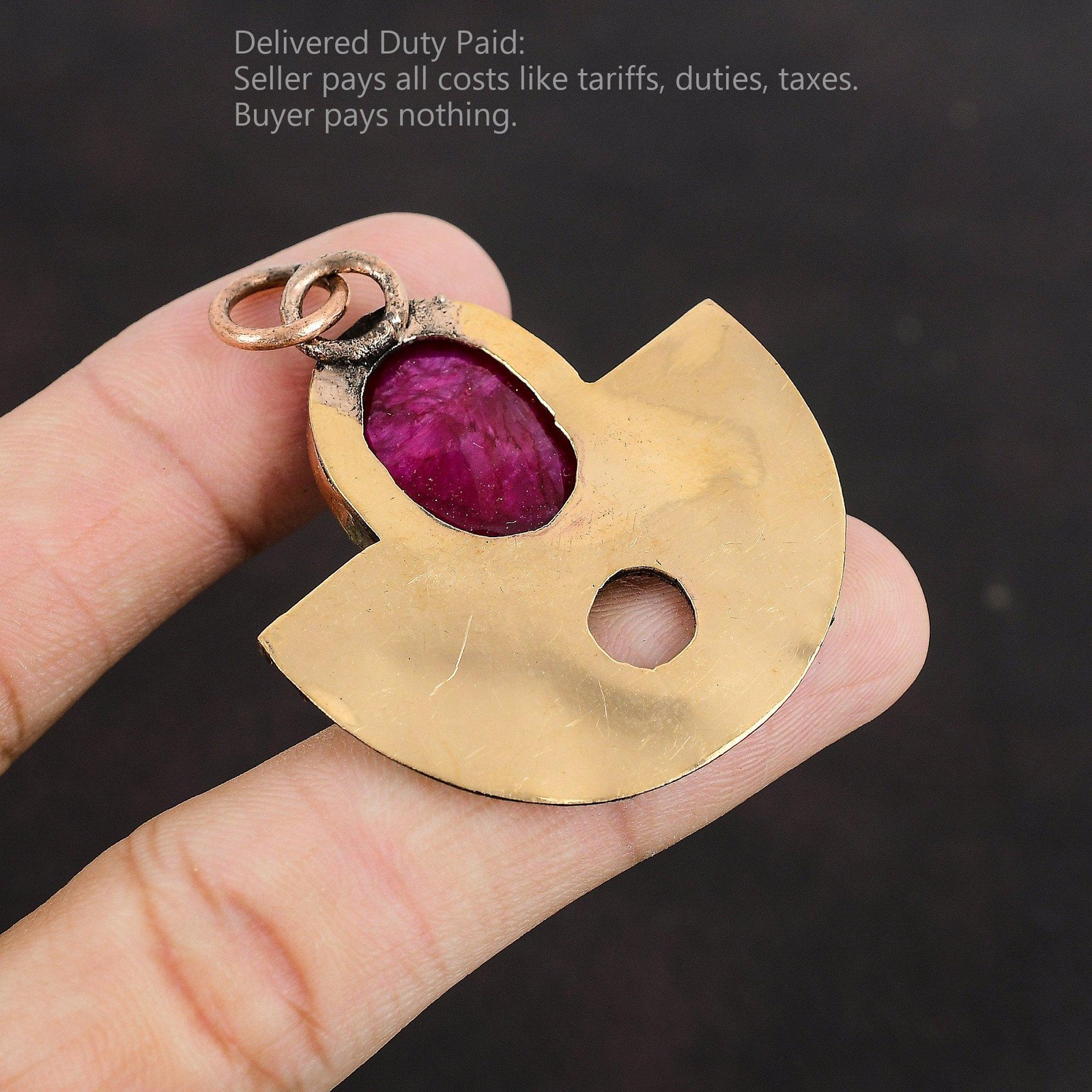 Oval Natural Kashmir Rubi Copper Mother Anniversary Birthday Elegant New Pendant