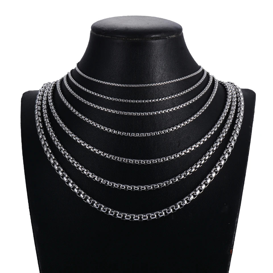 Mens Stainless Steel Square Rolo Chain Necklace Round Box Link 2mm-5mm Women