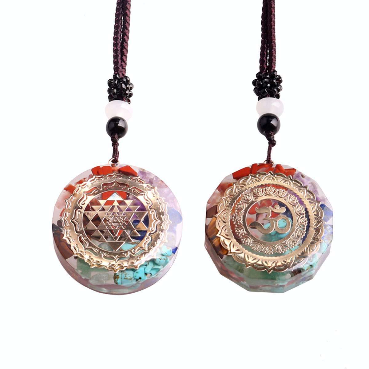 Natural Crystal Orgonite Pendant 7 Chakra Healing Talisman Women Men Necklace