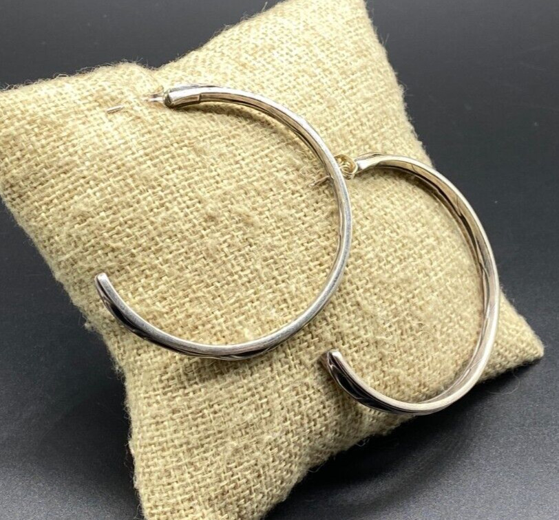 STERLING SILVER-Large Weighty Wrinkled Crinkled Hoop Post Earrings