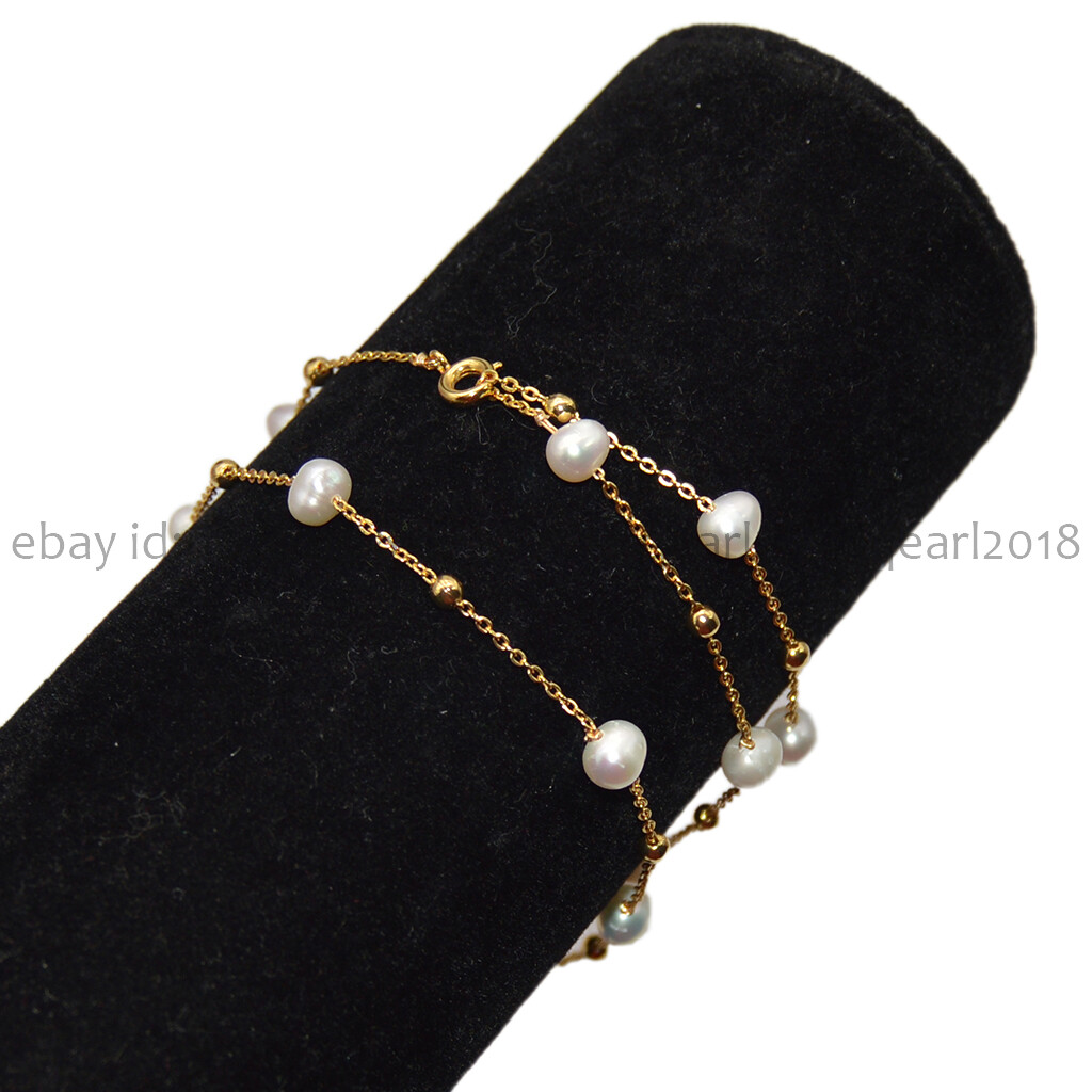 Real Natural 6-7mm White Freshwater Baroque Pearl Chain Necklace 20/32”