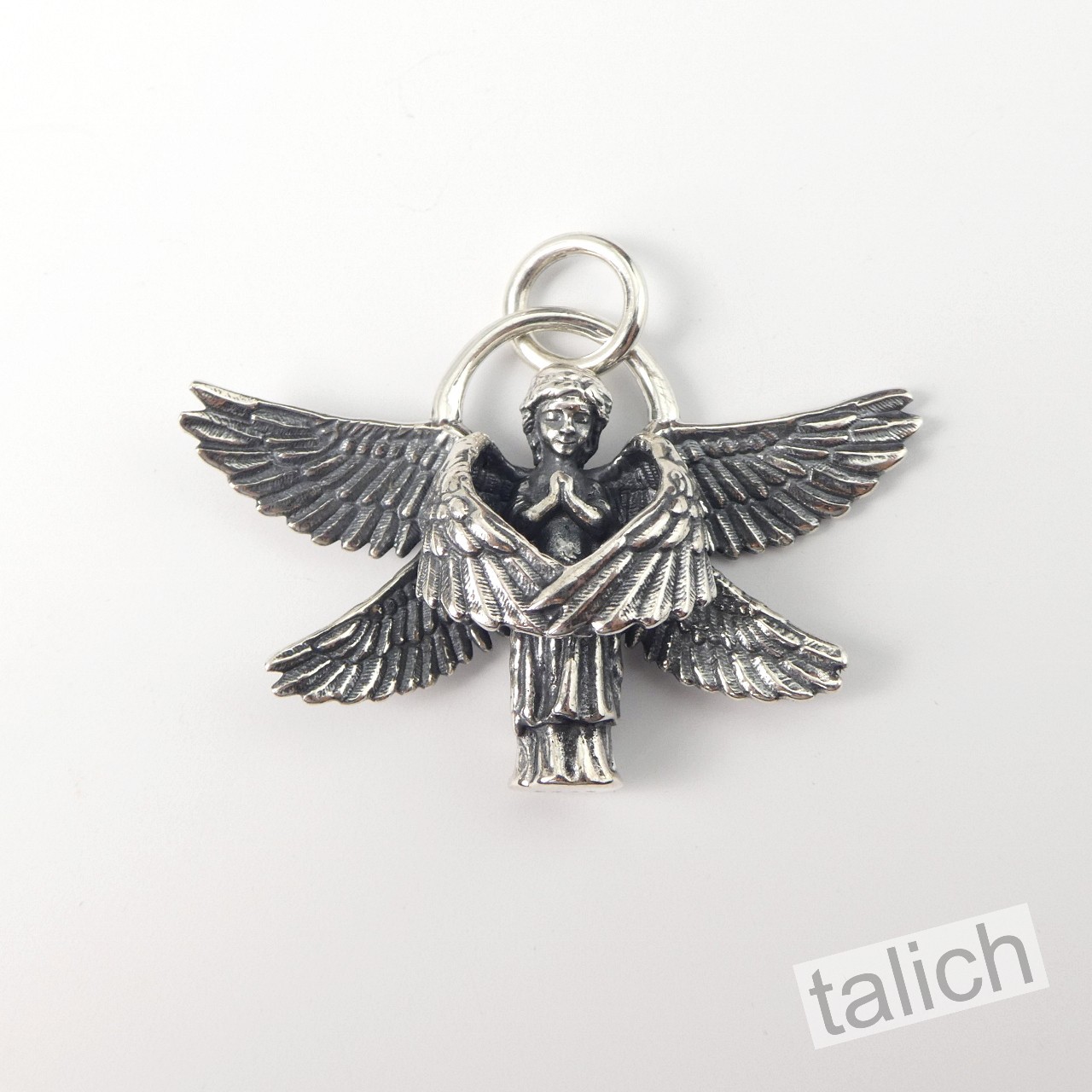 925 Sterling Silver Six Winged Praying Guardian Angel Pendant Protection Amulet