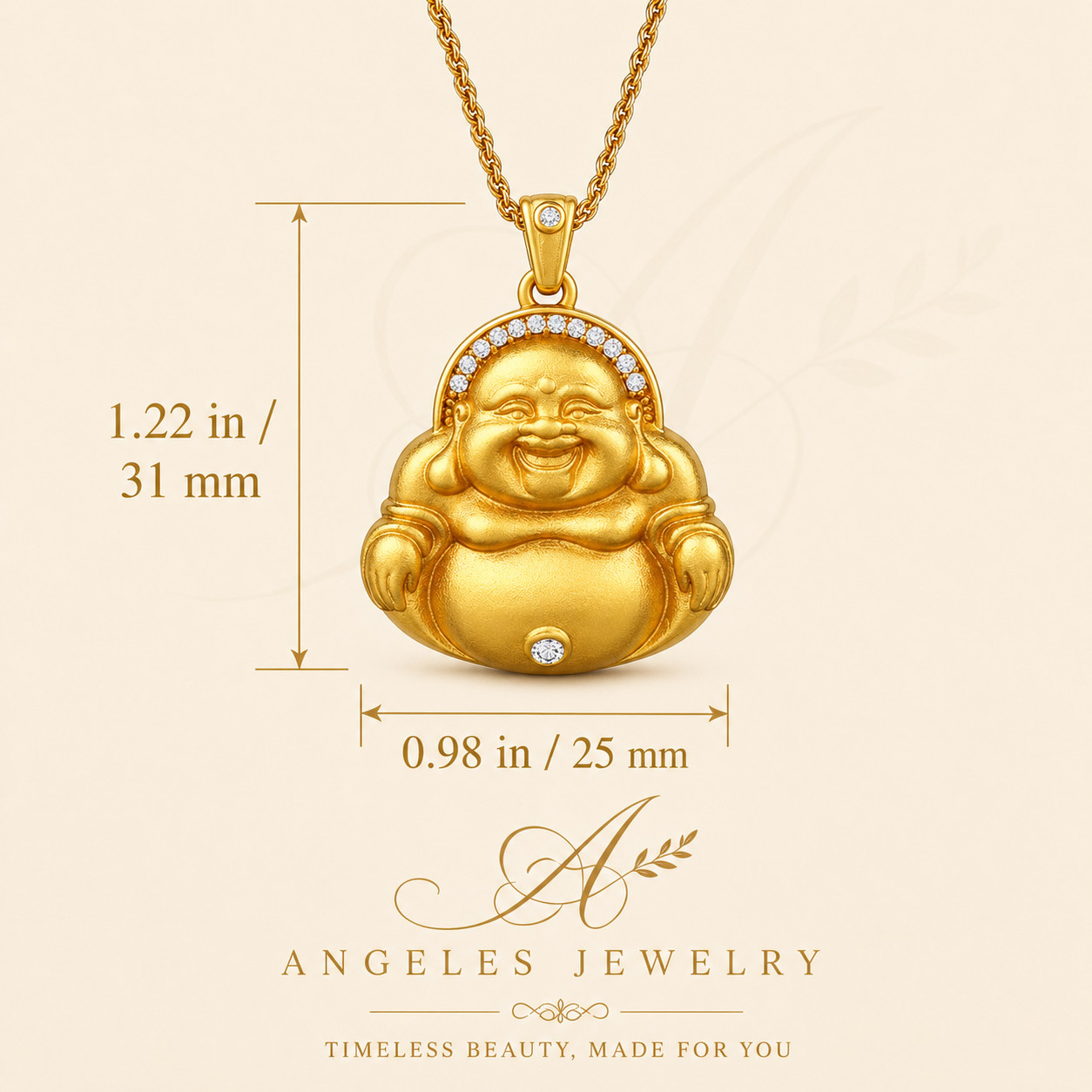Buddha Pendant Necklace 18K Gold Plated Ethnic Crystal Gemstone Jewelry Gift
