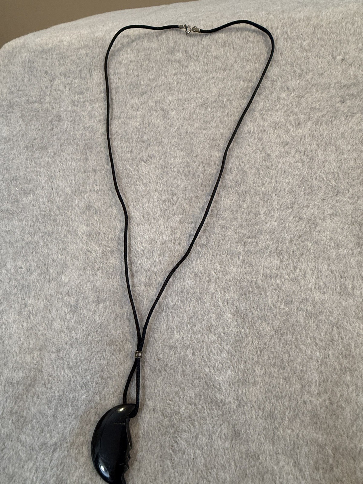 Black Obsidian Moon Face Pendant Healing Protection Crystal Necklace 29”
