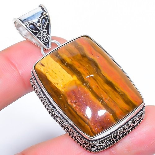 Natural Wave Jasper Gemstone 925 Silver Plated Pendant 2.2″ (7490)