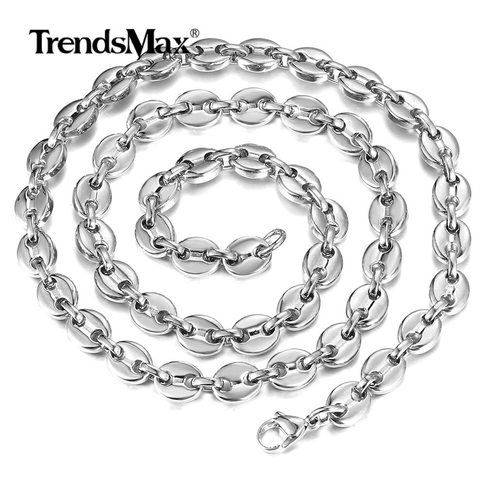 7mm 18-24″ Silver Stainless Steel Marina Link Necklace Jewelry for Unisex Chain