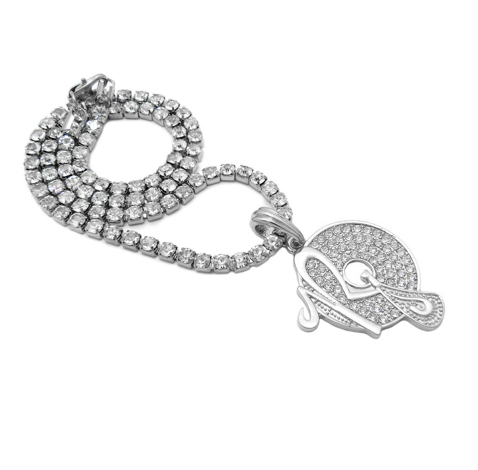 Iced Silver PT ROCAFELLA Pendant & 16″ 18″ 20″ Rhinestone Chain Fashion Necklace
