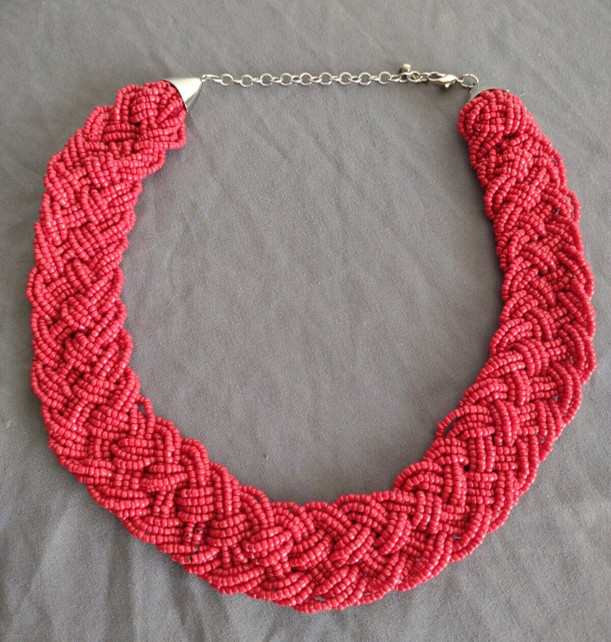 Statement Boho Glass Seed Bead Necklace Jewelry Lot Red Blue Chunky Braided