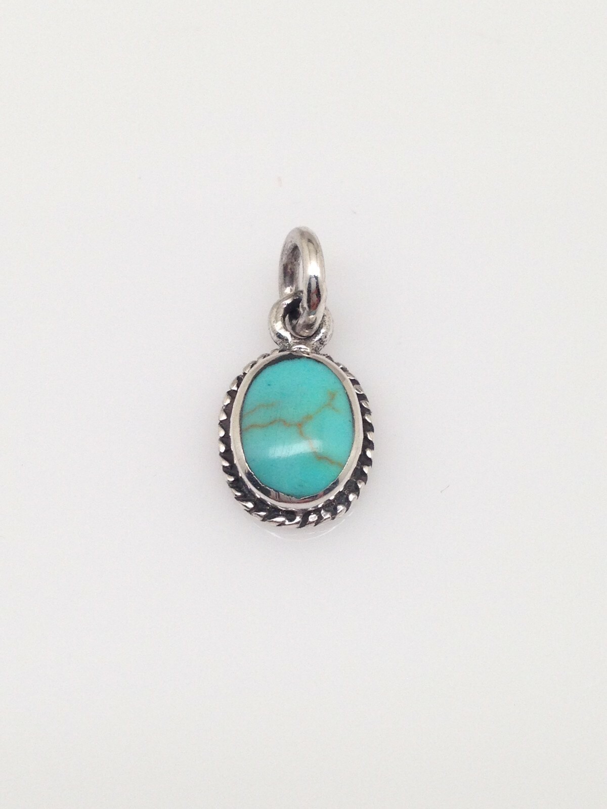 Oval Turquoise Pendant 925 Sterling Silver Small Turquoise Charm 9.5mm (17mm)