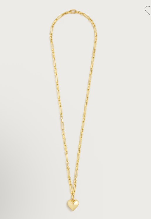 J Crew Puffed Heart Pendant Necklace Chunky Chain 38”