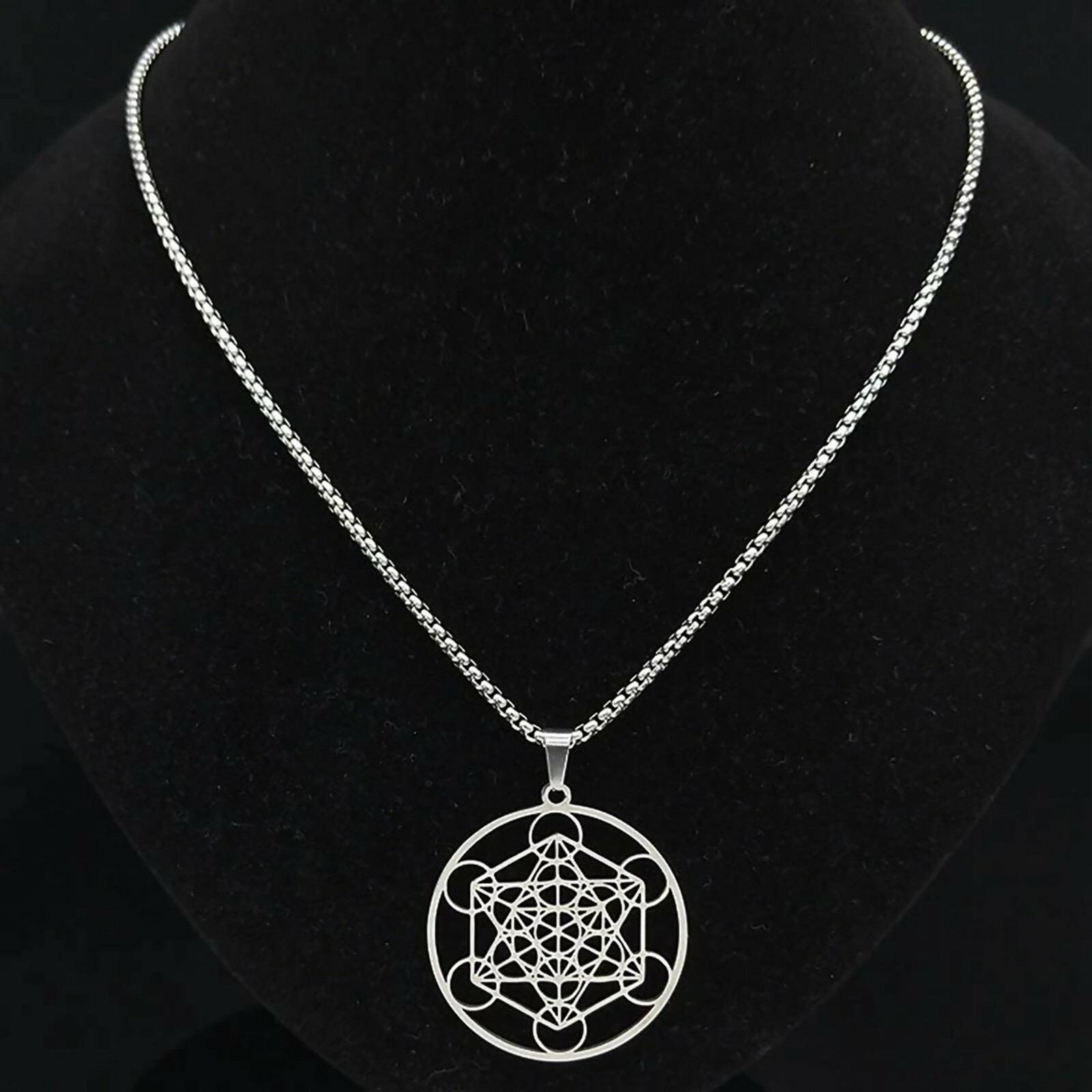 Metatrons Cube Necklace Silver Stainless Steel Sacred Geometry Pendant