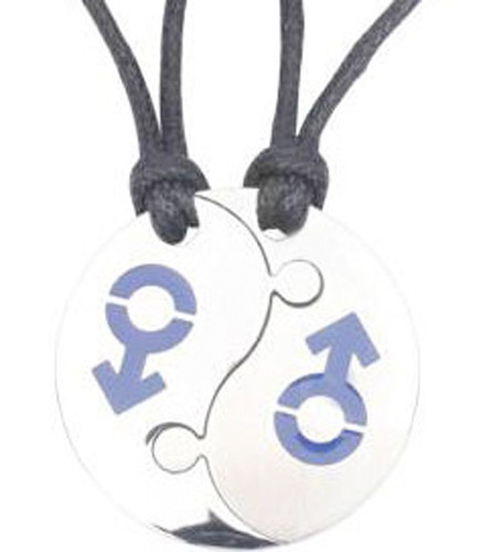 Pride Shack – 2pc Break Apart Double Male Mars Yin Yang Pendants Gay Pride BLUE
