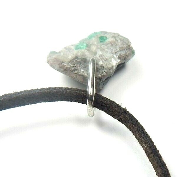 Colombian Emerald Raw MineraL Beryl 12.00 Cts Silver- Leather Necklace Muzo Mine