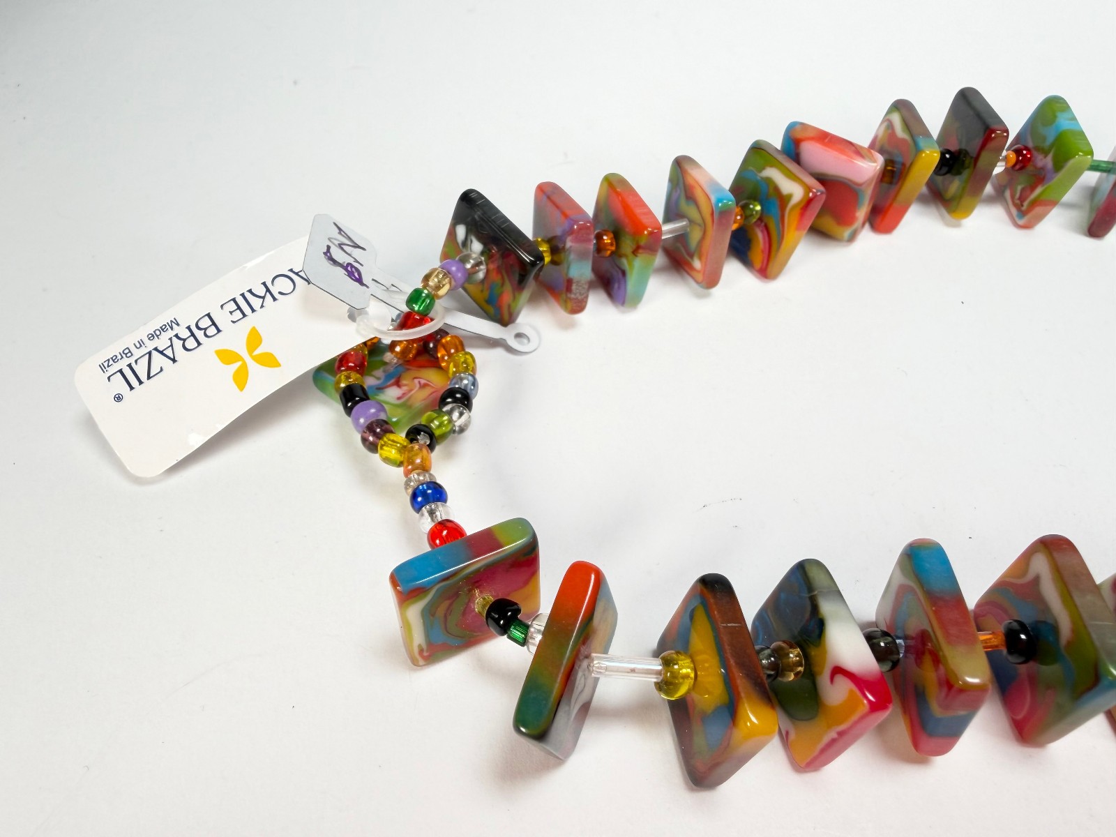 Jackie Brazil “Africa” Kandinsky Liquorice Squares & Beads 70cm Necklace (N0009)