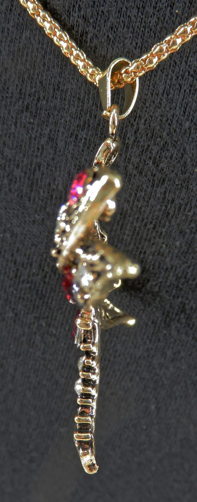 NWT-Betsey Johnson Red & Clear Crystal Dragonfly Pendant on Goldtone Necklace